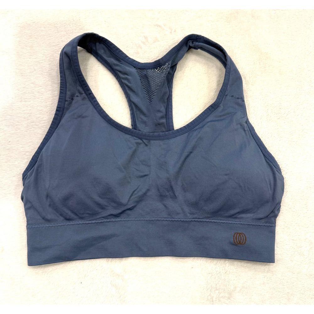 Balance Collection Womens Blue Seamless Racerback Sports Bra Size L Mesh Back